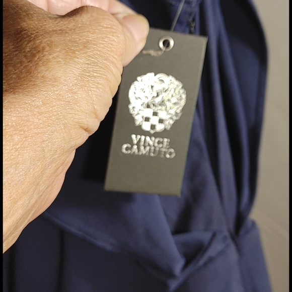 Vince Camuto Navy size M Dress Short Sleeves Elastic Waist Zips under Arm - Picture 4 of 8